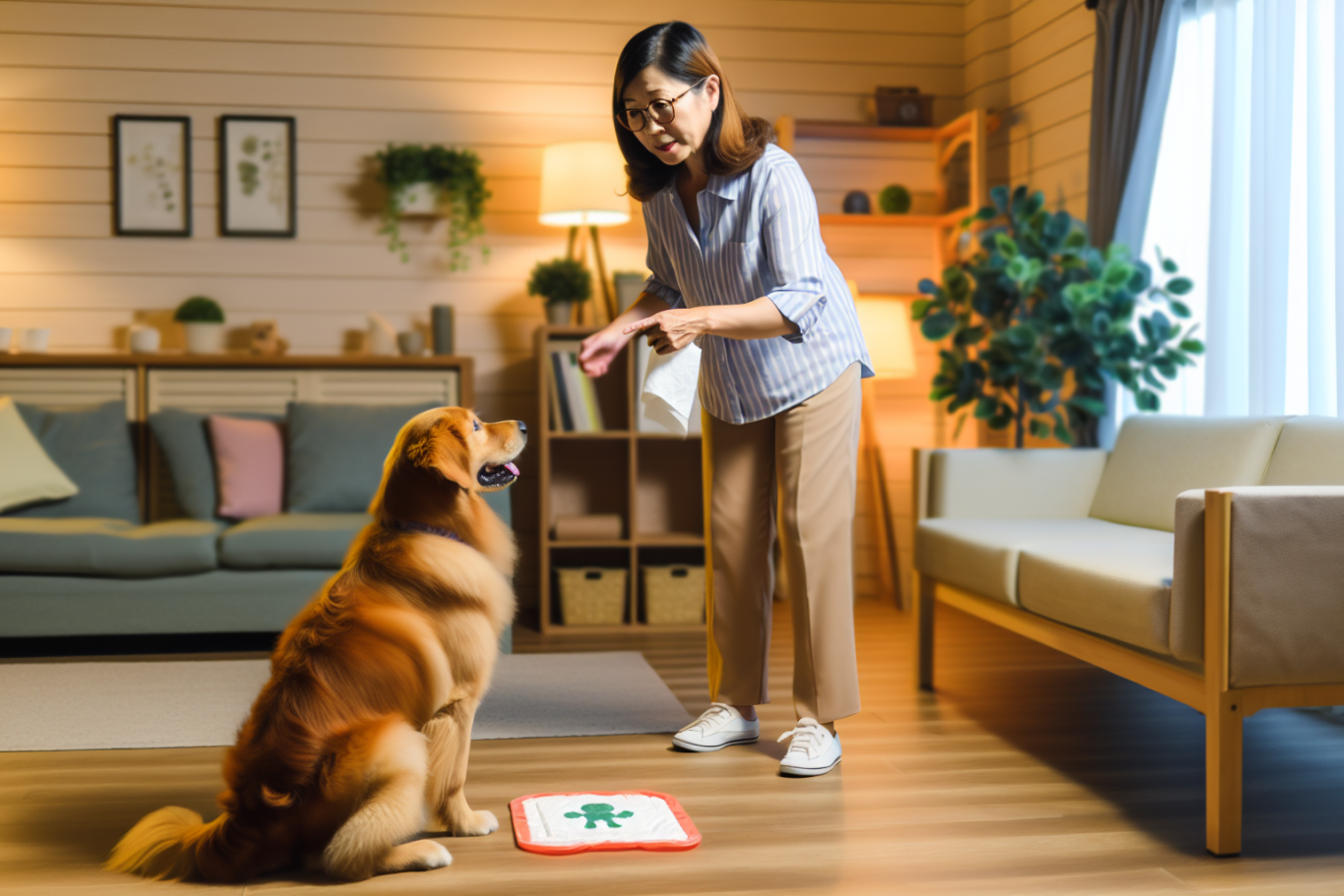 Training a dog to prevent urine stains